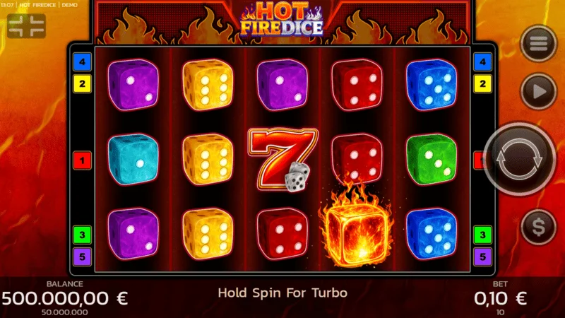 Hot Fire Dice – екран за игра со запалени седумки